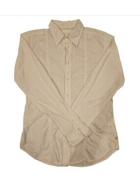 Vintage Guess Mens Beige Long Sleeve Button-Up Shirt Size Small